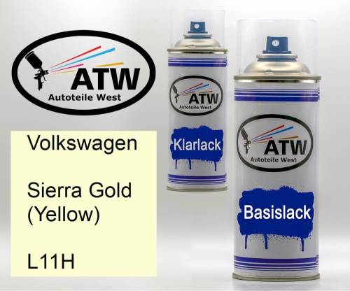 Volkswagen, Sierra Gold (Yellow), L11H: 400ml Sprühdose + 400ml Klarlack - Set, von ATW Autoteile West.